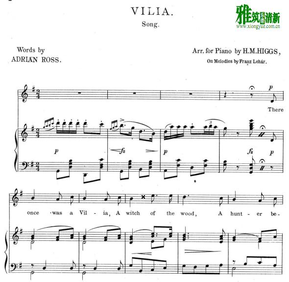 风流寡妇 vilia 薇莉亚歌谱 正谱 英文歌词