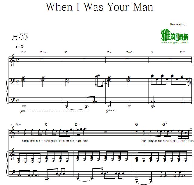 Bruno Mars-When I Was Your Man钢琴伴奏谱