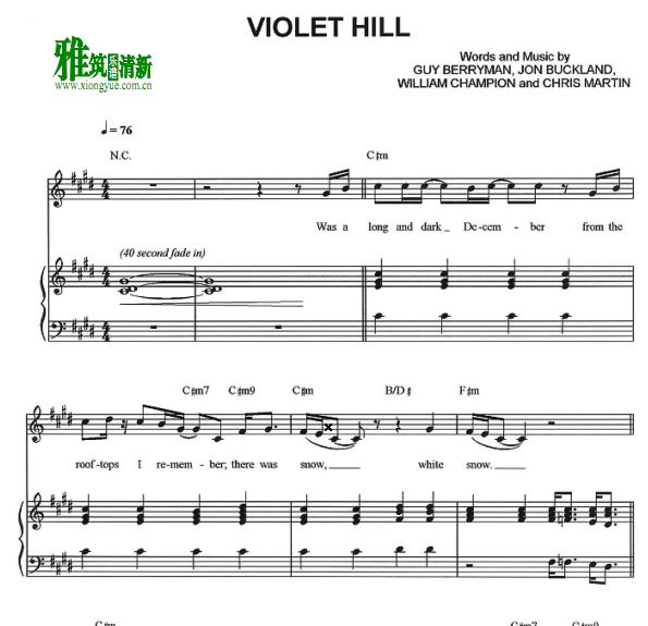 Coldplay - Violet Hill钢琴伴奏谱