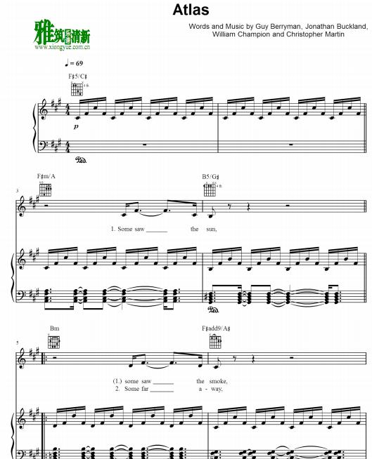 Coldplay饥饿游戏 - Atlas钢琴伴奏谱