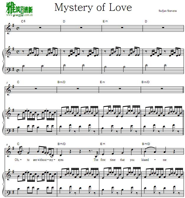 以你的名字呼唤我 Mystery of Love 爱的奥秘钢琴伴奏谱