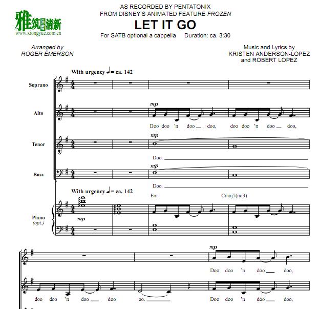 Let it go 四声部satb阿卡贝拉谱