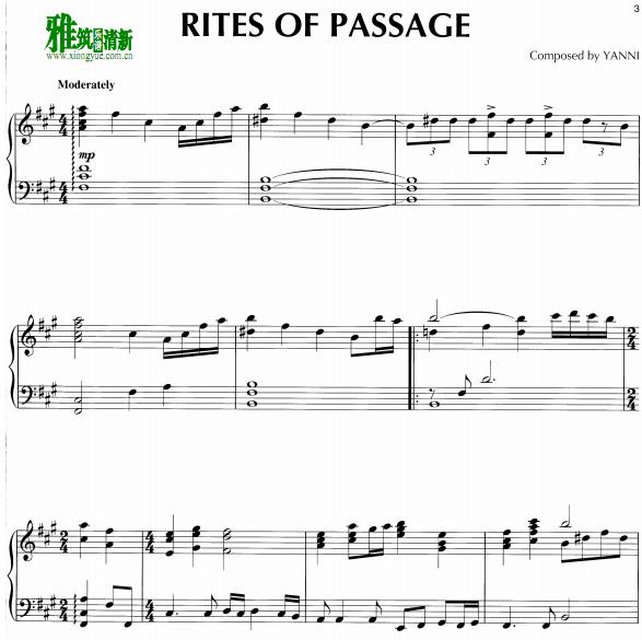 雅尼 rites of passage钢琴谱