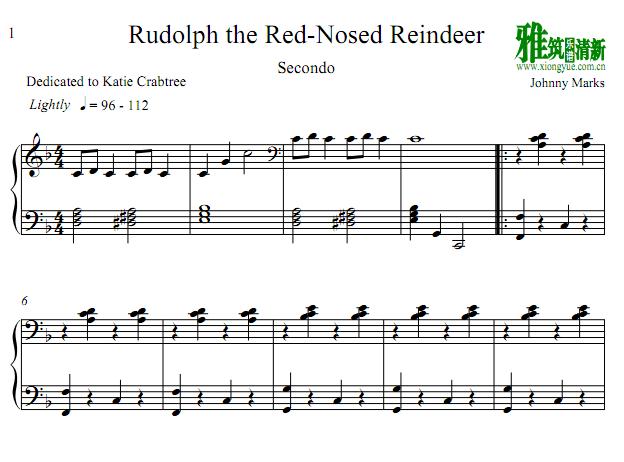 Rudolph The Red Nosed Reindeer红鼻子驯鹿鲁道夫四手联弹谱1