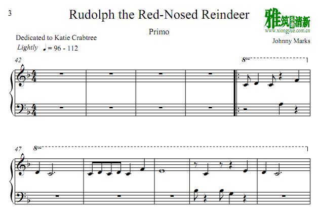 Rudolph The Red Nosed Reindeer红鼻子驯鹿鲁道夫四手联弹谱2