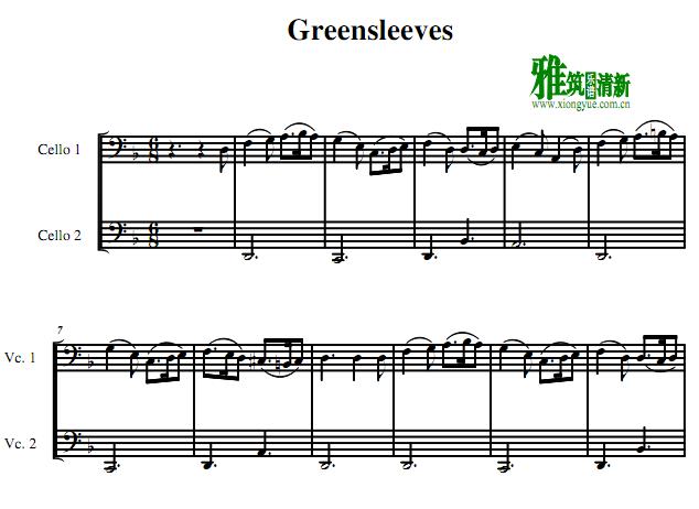 Greensleeves大提琴二重奏谱