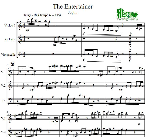 演艺人The Entertainer两小提琴一大提琴重奏谱