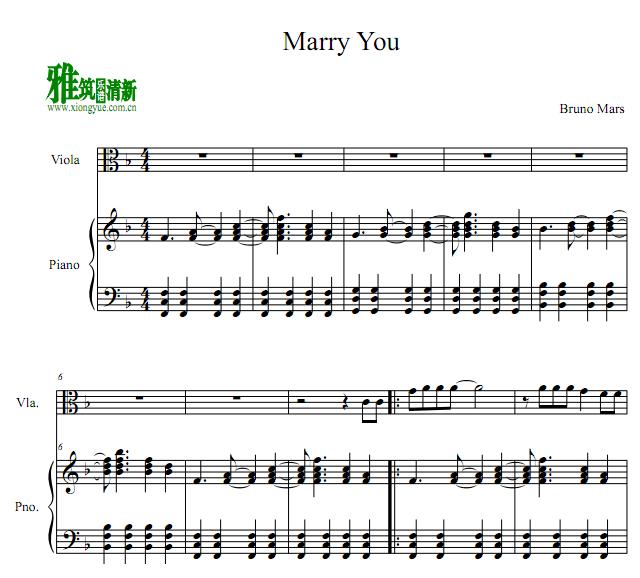 Bruno Mars - Marry You 中提琴钢琴谱