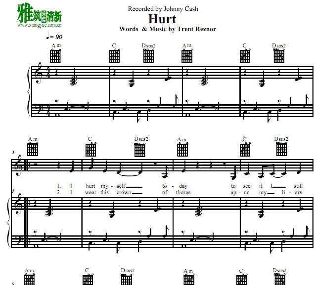 Johnny Cash - Hurt歌谱 正谱