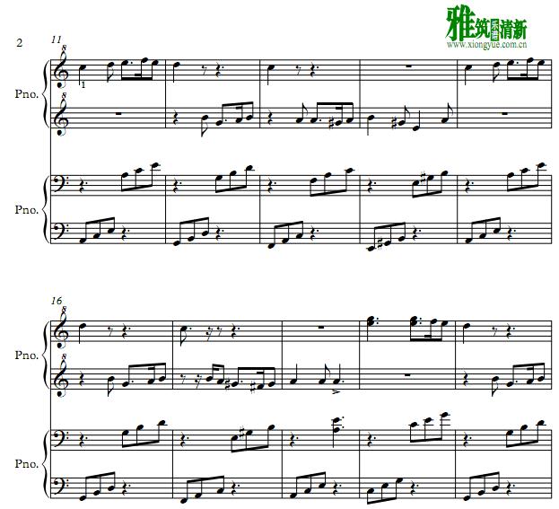 绿袖子四手联弹谱 Greensleeves