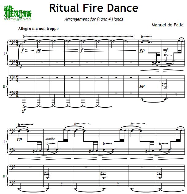 Ritual Fire Dance四手联弹谱
