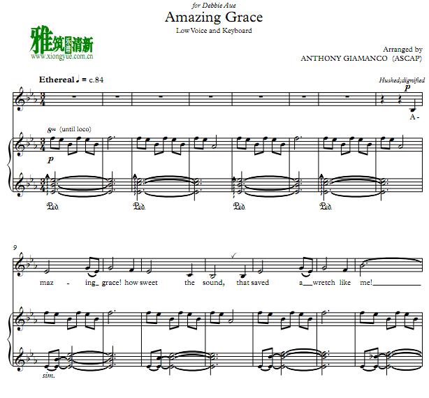 低音版amazing grace奇异恩典 声乐谱 正谱