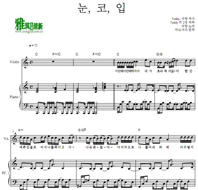 太阳Taeyang - 鼻眼嘴小提琴钢琴伴奏谱