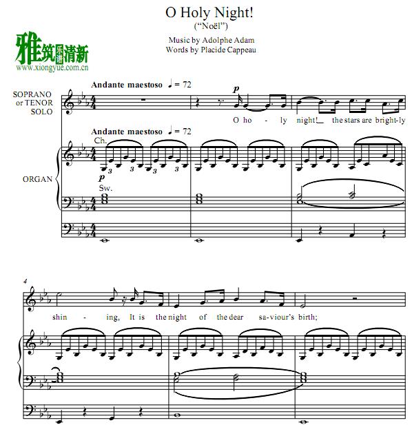 O Holy Night四声部合唱管风琴伴奏谱3
