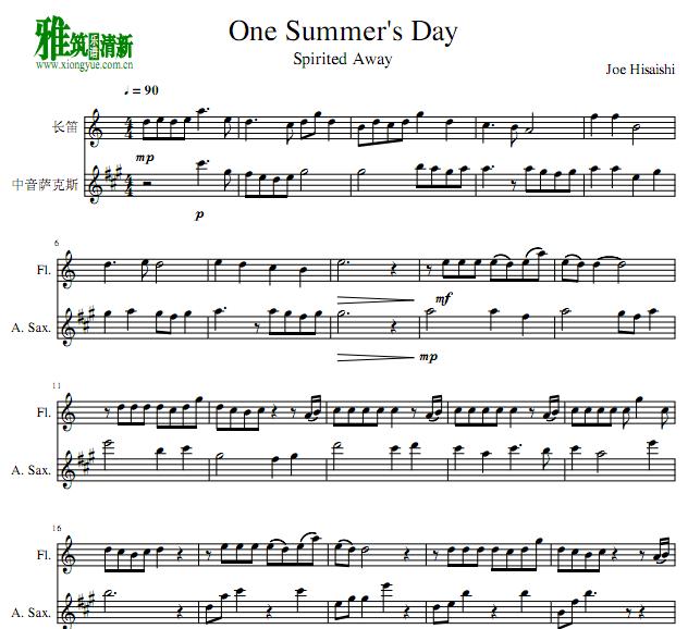 Spirited_Away - One Summer's Day长笛萨克斯重奏谱