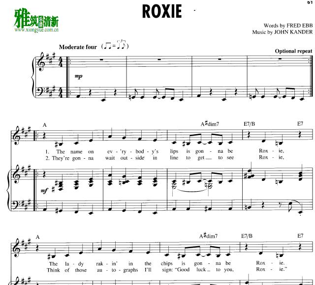 芝加哥 - Roxie A调 歌谱 正谱