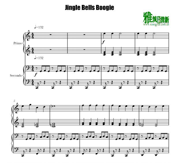 简单欢快四手联弹谱 Jingle Bells Boogie