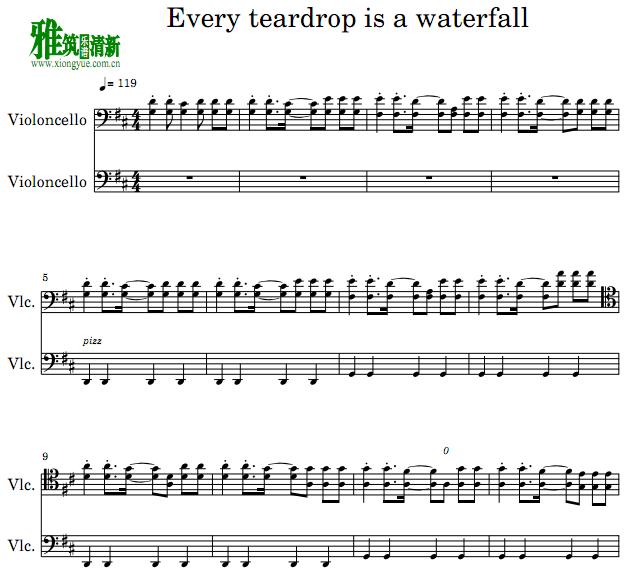 Every Teardrop Is a Waterfall大提琴二重奏谱
