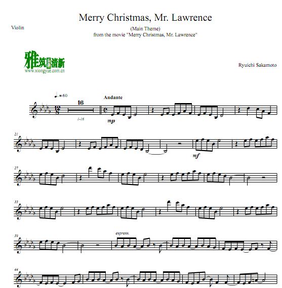 Merry Christmas Mr. Lawrence 小提琴谱
