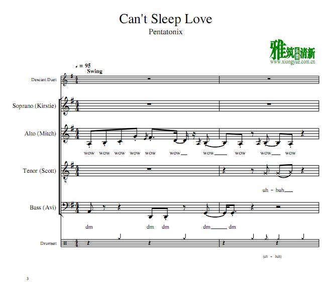 Pentatonix – Can’t Sleep Love 阿卡贝拉谱