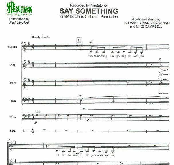 say something 阿卡贝拉大提琴鼓伴奏谱