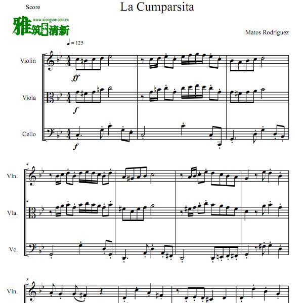 假面舞会 La Cumparsita弦乐三重奏谱 小提中提大提琴合奏谱