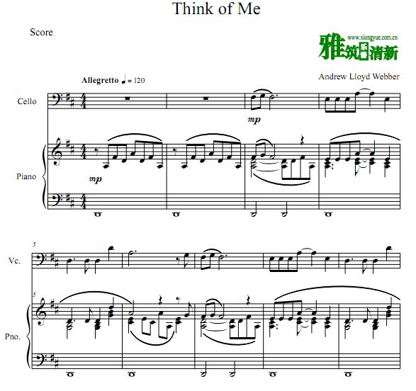 歌剧魅影 think of me大提琴钢琴伴奏谱