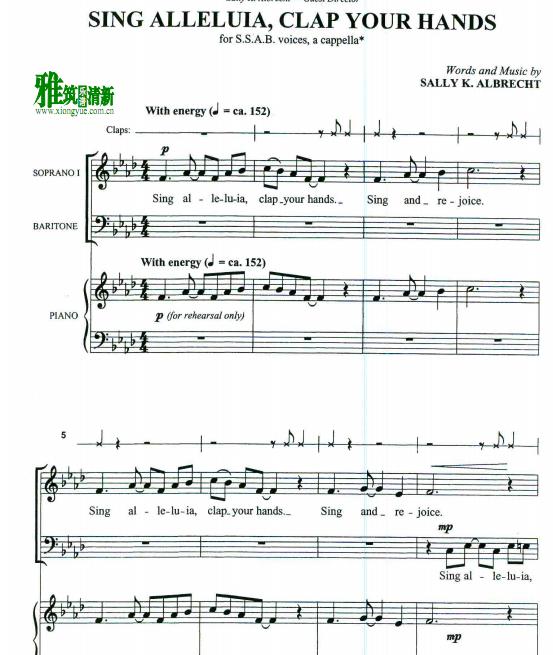 Sing Hallelujah Clap Your Hands 阿卡贝拉合唱钢琴伴奏谱1