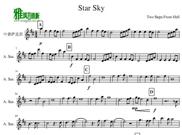 Two Steps From Hell - Star Sky中音萨克斯谱