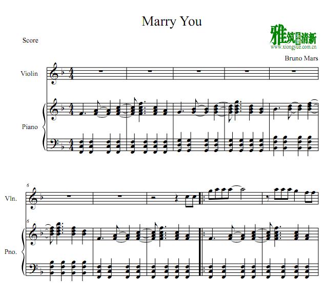 Bruno Mars - marry you 小提琴钢琴伴奏谱