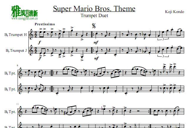 超级玛丽小号二重奏谱 Super Mario Bros Theme