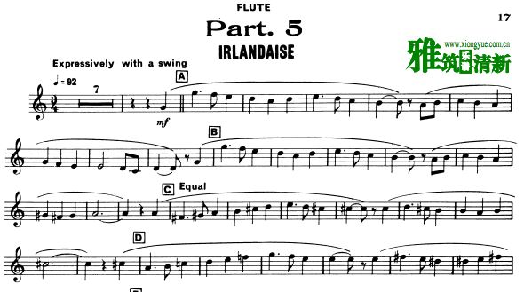 Claude Bolling - Irlandaise长笛和爵士钢琴三重奏谱 长笛分谱