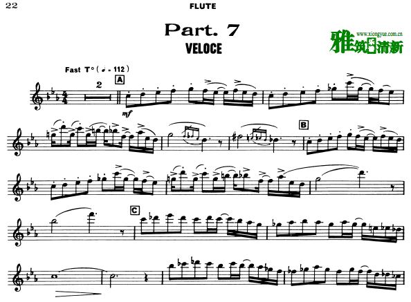 克劳博林长笛和爵士钢琴三重奏谱 - Veloce 长笛谱