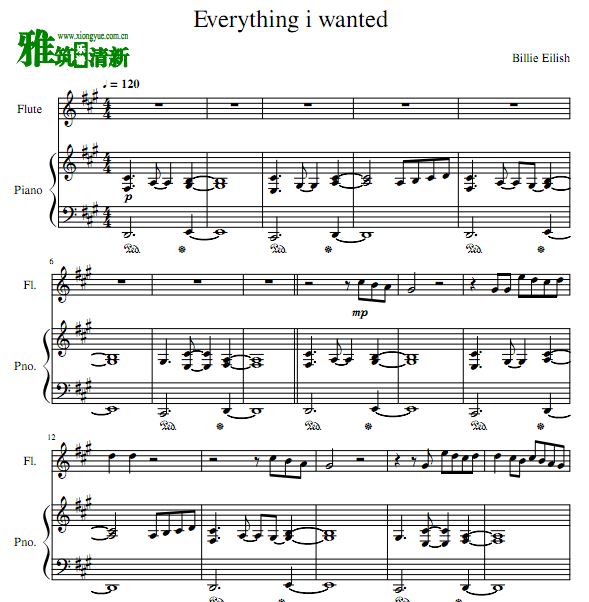 Everything i wanted长笛钢琴二重奏谱