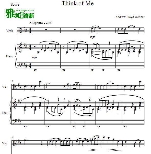 Think of Me中提琴钢琴二重奏谱