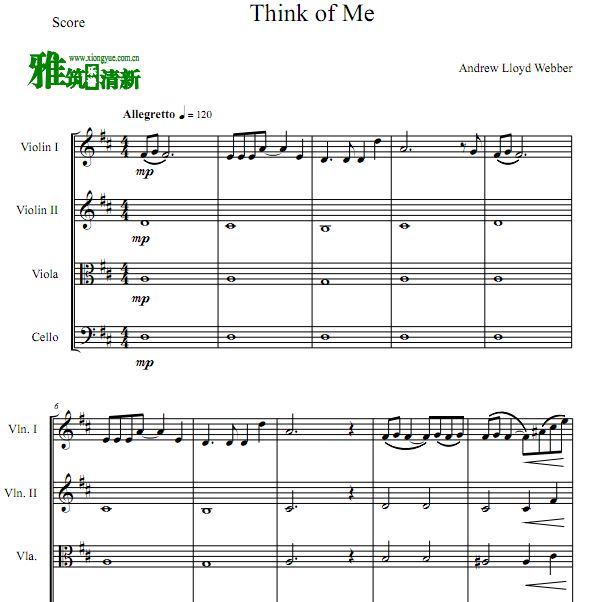 歌剧魅影 Think of Me弦乐四重奏谱