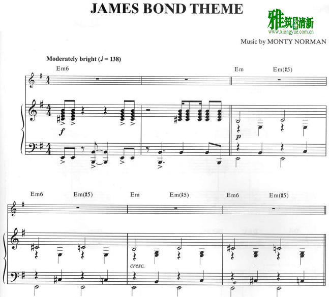 James Bond Theme小提琴钢琴伴奏谱