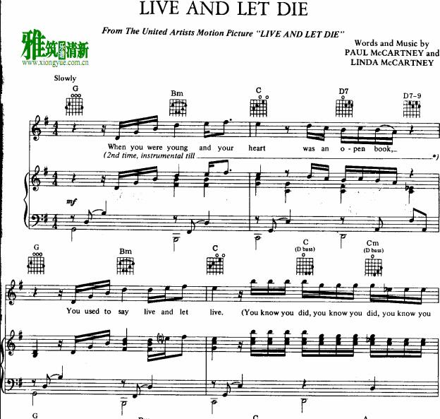 James Bond - live and let die歌谱 正谱