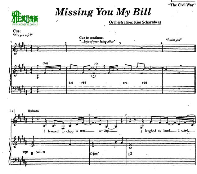 Civil War - Missing You My Bill 声乐谱 钢琴伴奏谱
