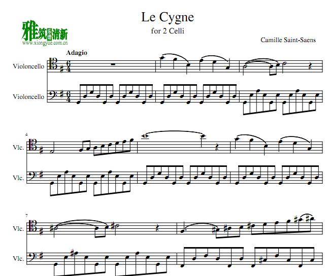 Le Cygne天鹅the Swan 大提琴二重奏谱