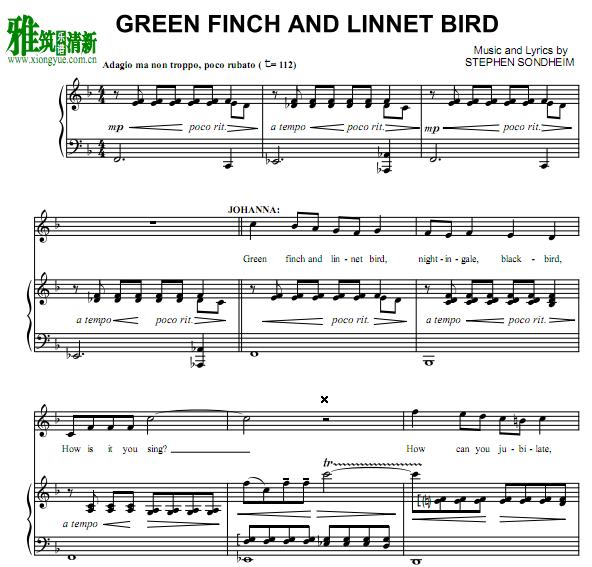 理发师陶德Green Finch and Linnet Bird 钢琴伴奏谱