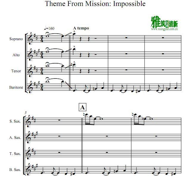 Mission: Impossible碟中谍萨克斯四重奏谱