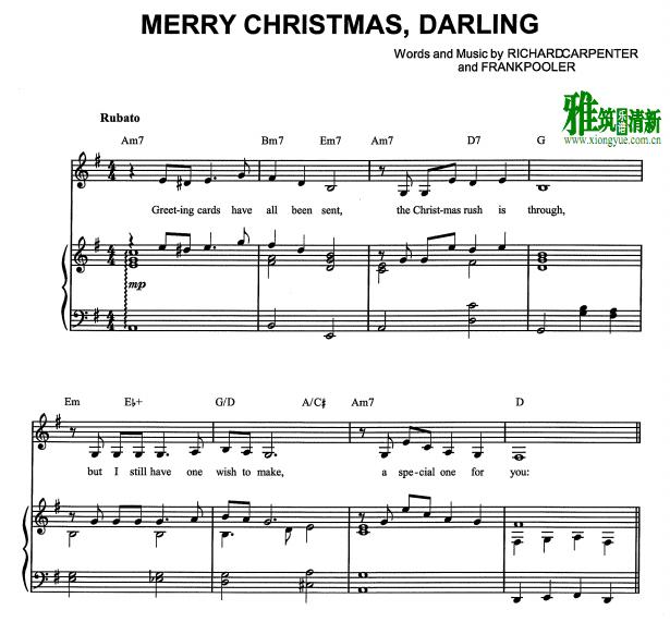 Merry Christmas Darling 歌谱 正谱