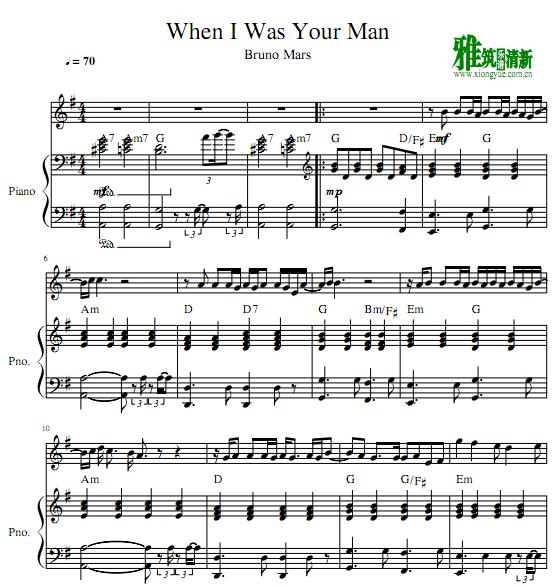 G调When I Was Your Man 无旋律伴奏谱 无歌词