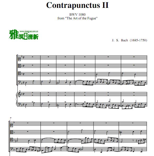 巴赫 赋格的艺术 BWV1080中提琴大提琴钢琴五重奏谱 Contrapunctus2
