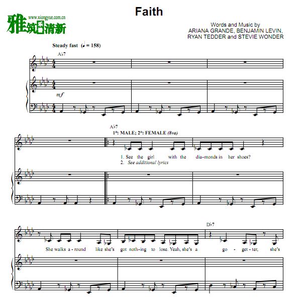 欢乐好声音Sing主题曲 Faith声乐谱 钢琴伴奏谱