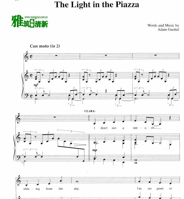 晴光翡冷翠 - Light in the Piazza 声乐正谱 钢琴伴奏谱