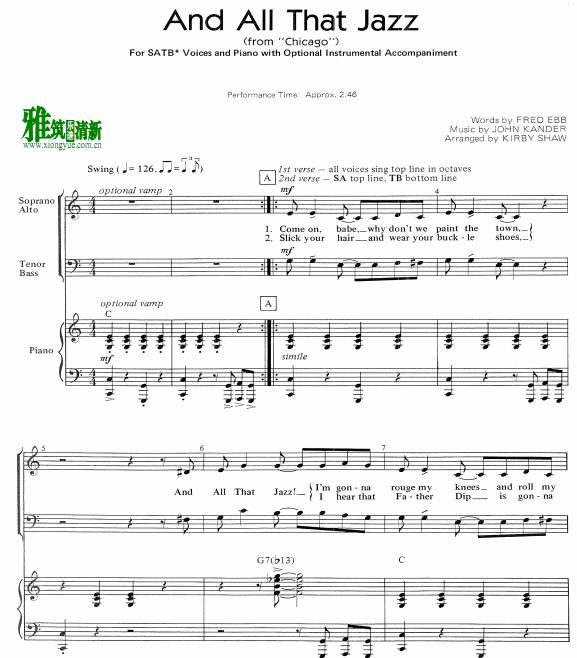 芝加哥And All That Jazz 四声部SATB合唱钢琴伴奏谱
