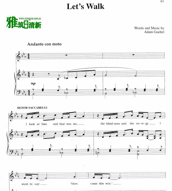 晴光翡冷翠 - Let's Walk 原版声乐歌谱 钢琴伴奏谱
