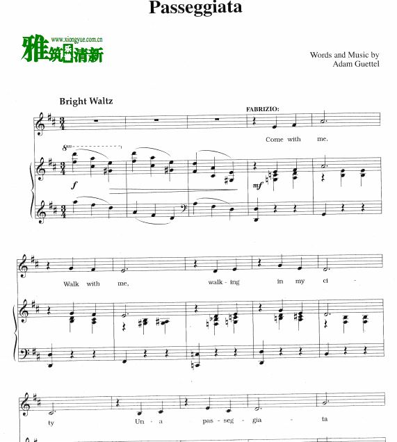 音乐剧晴光翡冷翠 - Passeggiata原版声乐钢伴谱